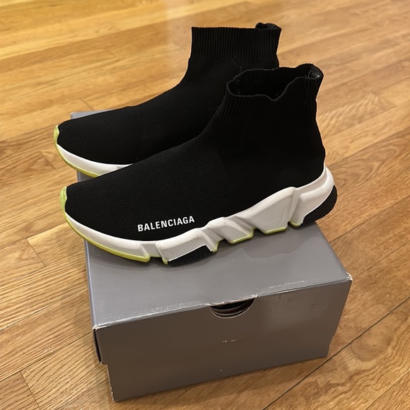 Balenciaga Speed Runner slip on sneaker with lime green sole. - Picture 3 of 6